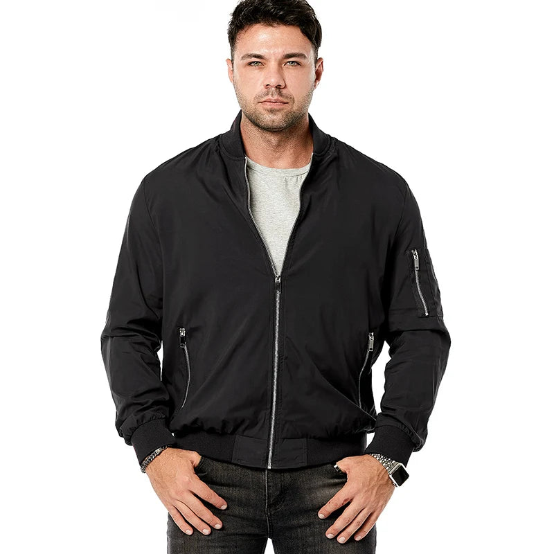 Pánská bomber bunda s dlouhým rukávem, stojáčkovým límcem a zipem | Streetwear