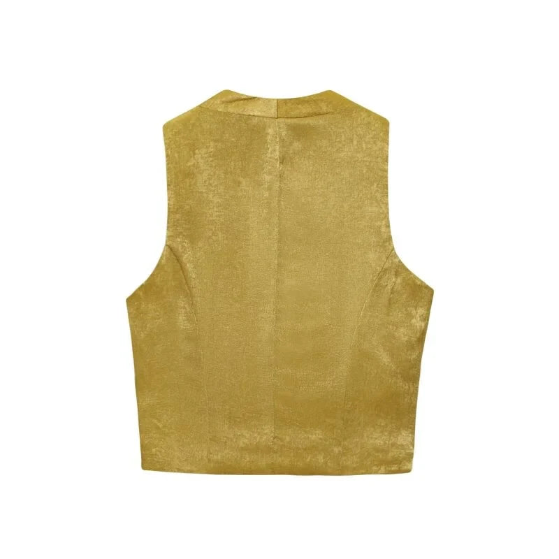 Set damă două piese | Croială regulară | Vestă cu decolteu în V și pantaloni largi | Stil elegant smart casual