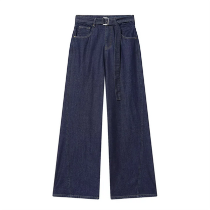 Women's High Waist Belt Wide Leg Pants | Straight Cut
