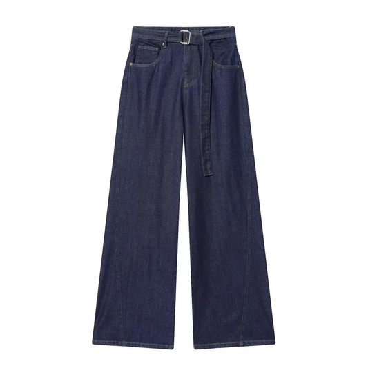 Women's High Waist Belt Wide Leg Pants | Straight Cut