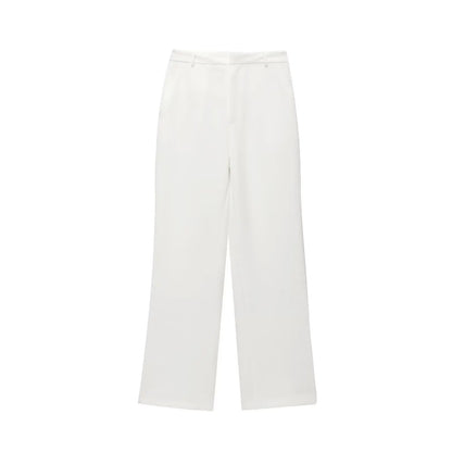 Women's Collar Front Zipper Top and Wide Pants Two-Piece Set | Minimalist Style