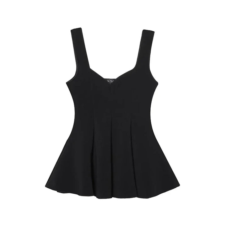 Top damă fără mâneci cu bască și pantaloni largi, set două piese | Stil lejer