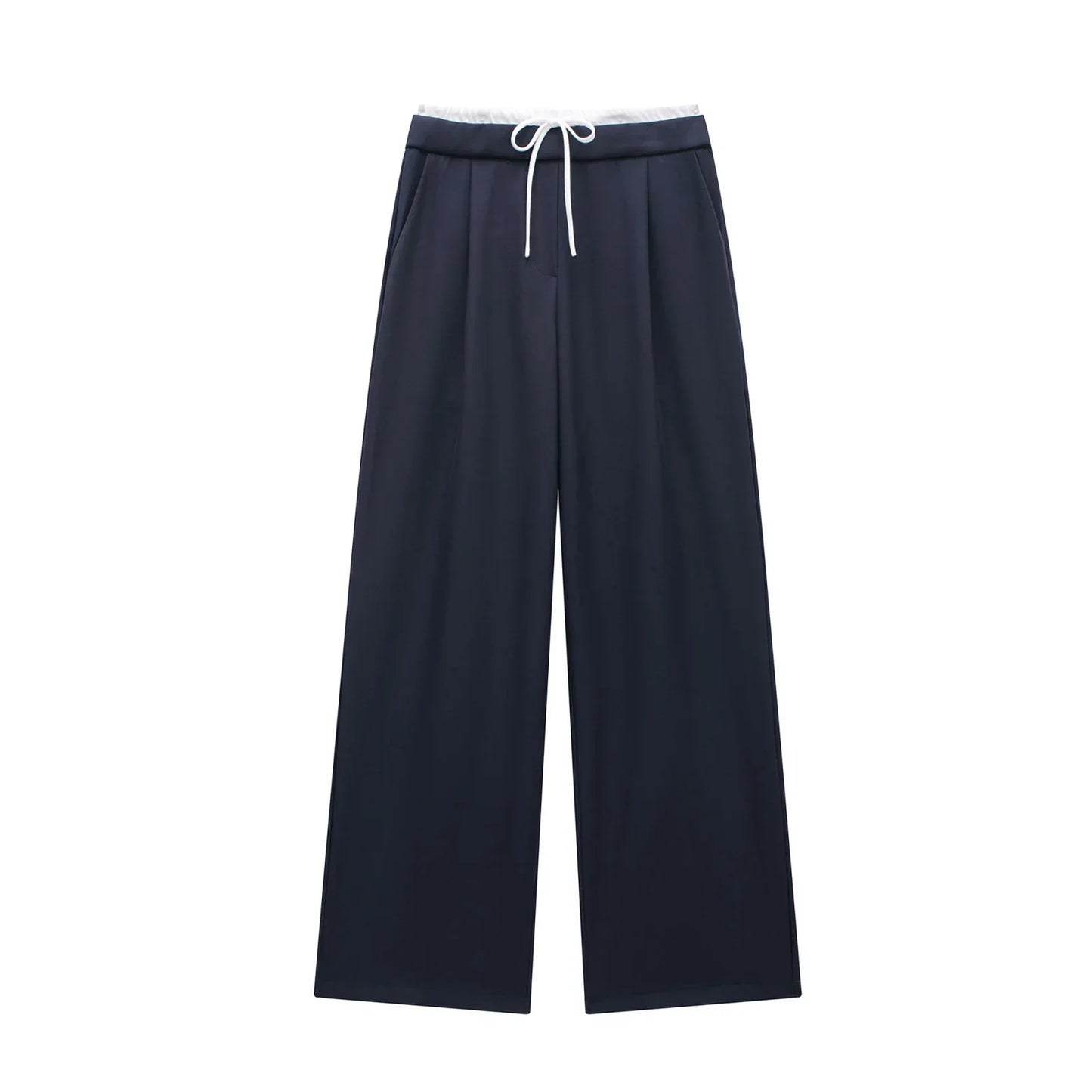 Pantaloni casual pentru femei, talie înaltă, cu șnur, croială dreaptă, lungime lungă