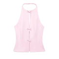 Damen zweiteiliges Set mit ärmellosem Neckholder Top mit Bindung vorne und Minirock | Rückenfreies Design