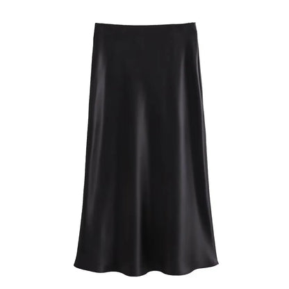 Women's High Waist Flared A-Line Solid Color Skirt | Midi