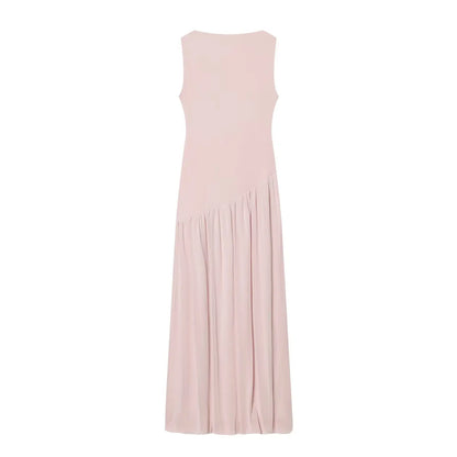 Damen Kleid Ärmellos Rundhals Tiefe Taille Kleid | Maxi
