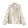 Damen Langarm Bluse mit Polka Dots Stehkragen lockere Passform | Gepunktet