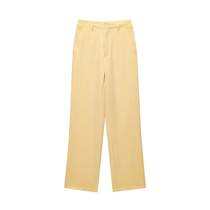 Women's Collar Front Zipper Top and Wide Pants Two-Piece Set | Minimalist Style