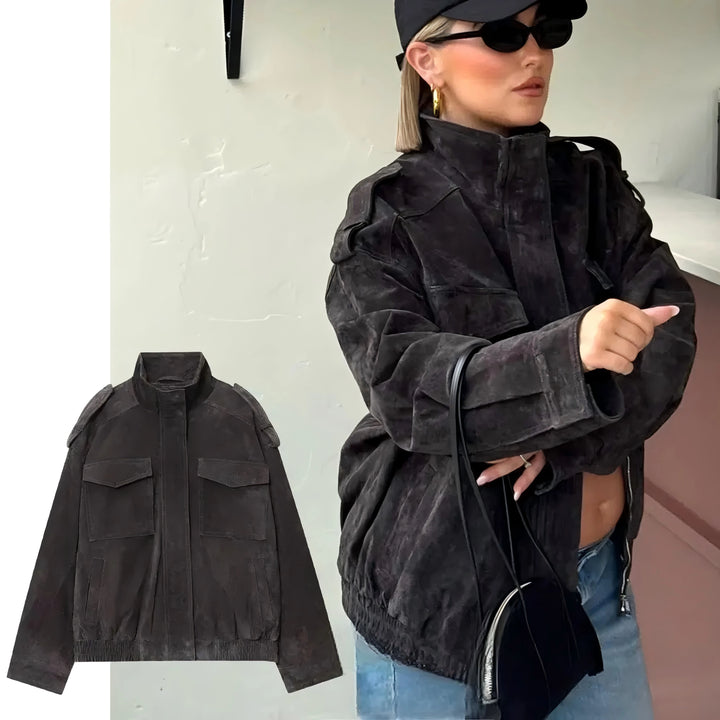 Damen Langarm Kragen Reißverschluss Jacke | Vintage