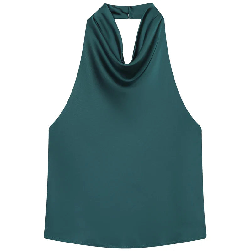 Damski top halter z drapowanym dekoltem bez rękawów | Halter