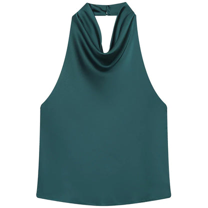 Damen ärmelloses Top mit Halterneck drapierter Vorderseite | Halter
