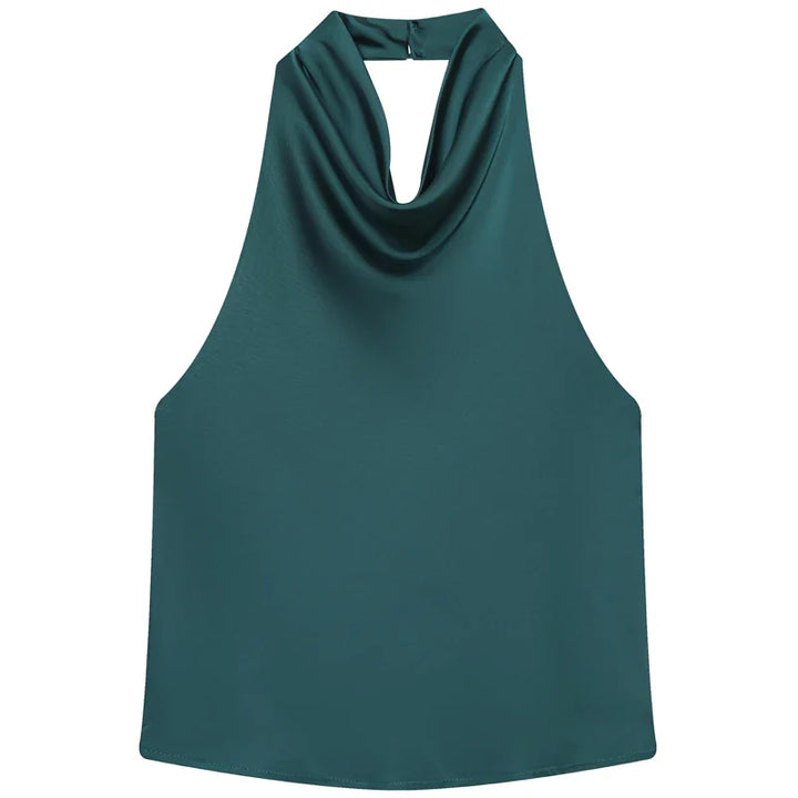 Damski top halter z drapowanym dekoltem bez rękawów | Halter