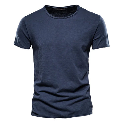 Męski dopasowany t-shirt z okrągłym dekoltem, krótkim rękawem, jednolity kolor | Codzienny