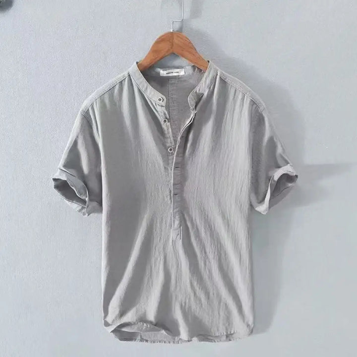 Herren Casual Hemd Mit Stehkragen Knopfleiste Kurzarm | Kurzarm