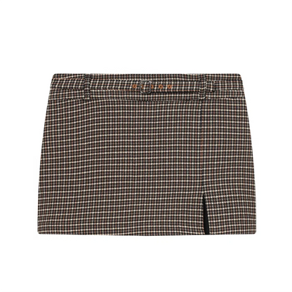 Women's Plaid Set with Short Jacket with Long Sleeves and Mini Skirt with Slit | Retro Style