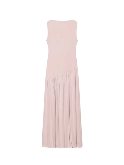 Damen Kleid Ärmellos Rundhals Tiefe Taille Kleid | Maxi