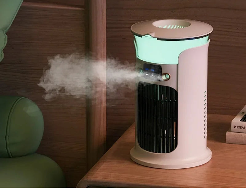 Mini USB stolní ventilátor s mlžným rozprašovačem a světlem