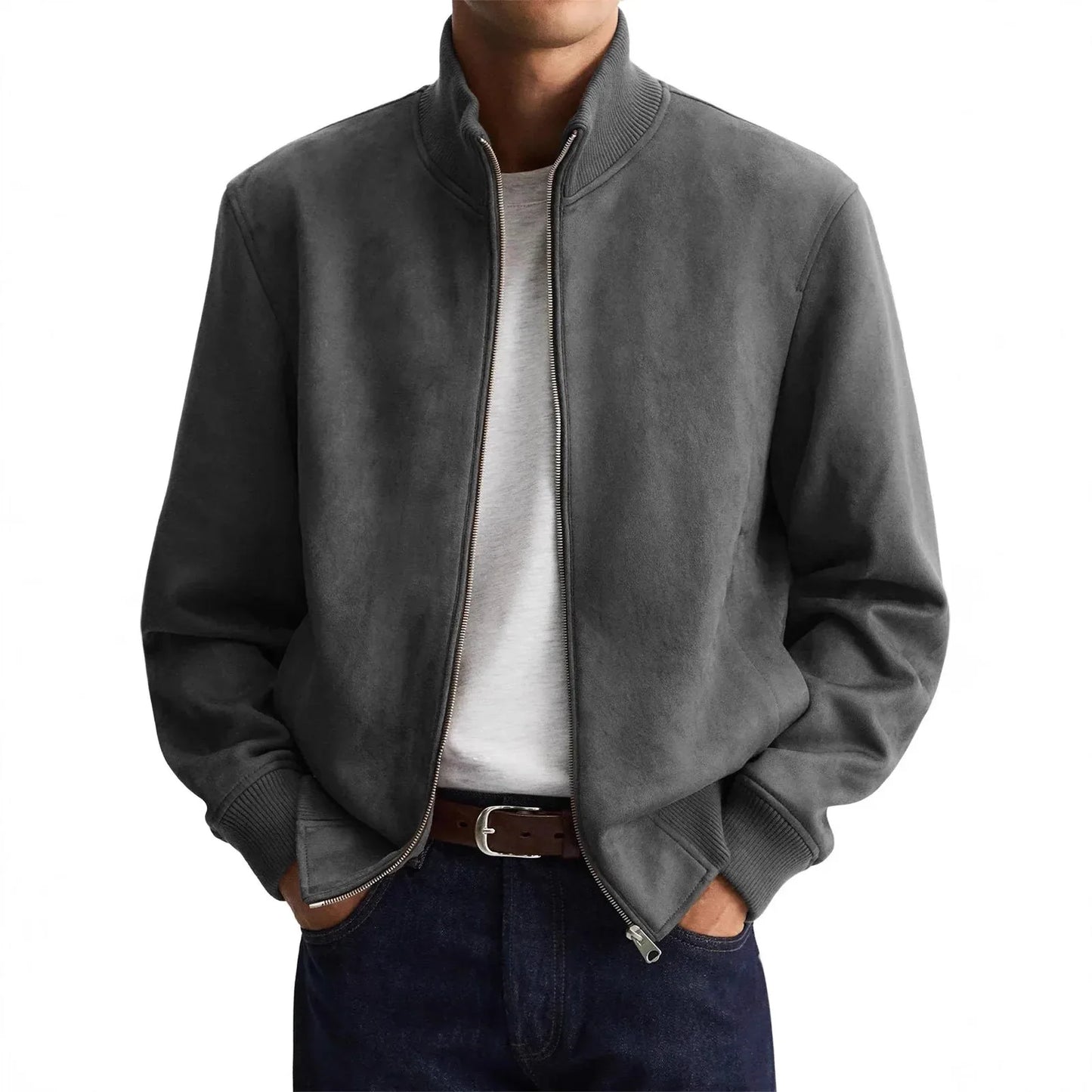Herren Langarm Jacke mit Stehkragen Reißverschluss | Klassisch