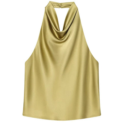 Damen ärmelloses Top mit Halterneck drapierter Vorderseite | Halter