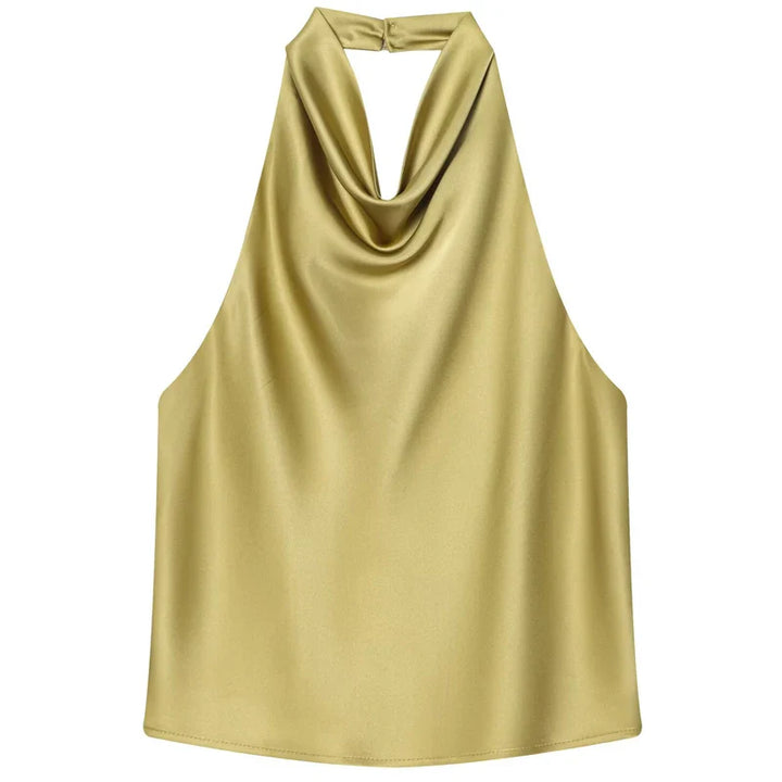 Damski top halter z drapowanym dekoltem bez rękawów | Halter