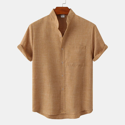 Men's Short Sleeve Shirt with Stand Collar | Smart Casual Style