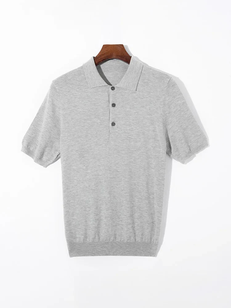 Pánské pletené polo tričko s žebrovaným lemem, krátký rukáv, knoflíky, košile | Klasické
