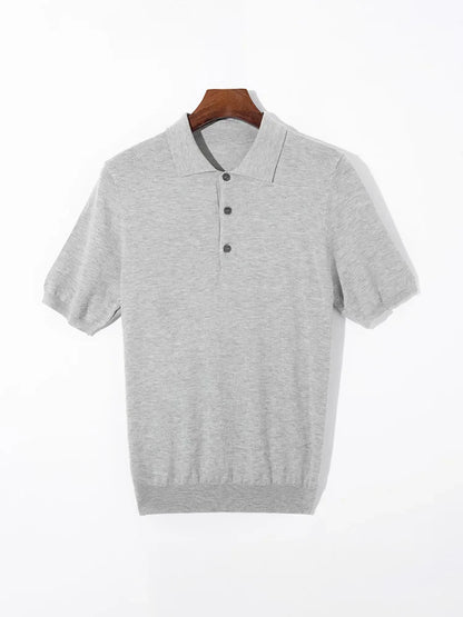 Pánské pletené polo tričko s žebrovaným lemem, krátký rukáv, knoflíky, košile | Klasické