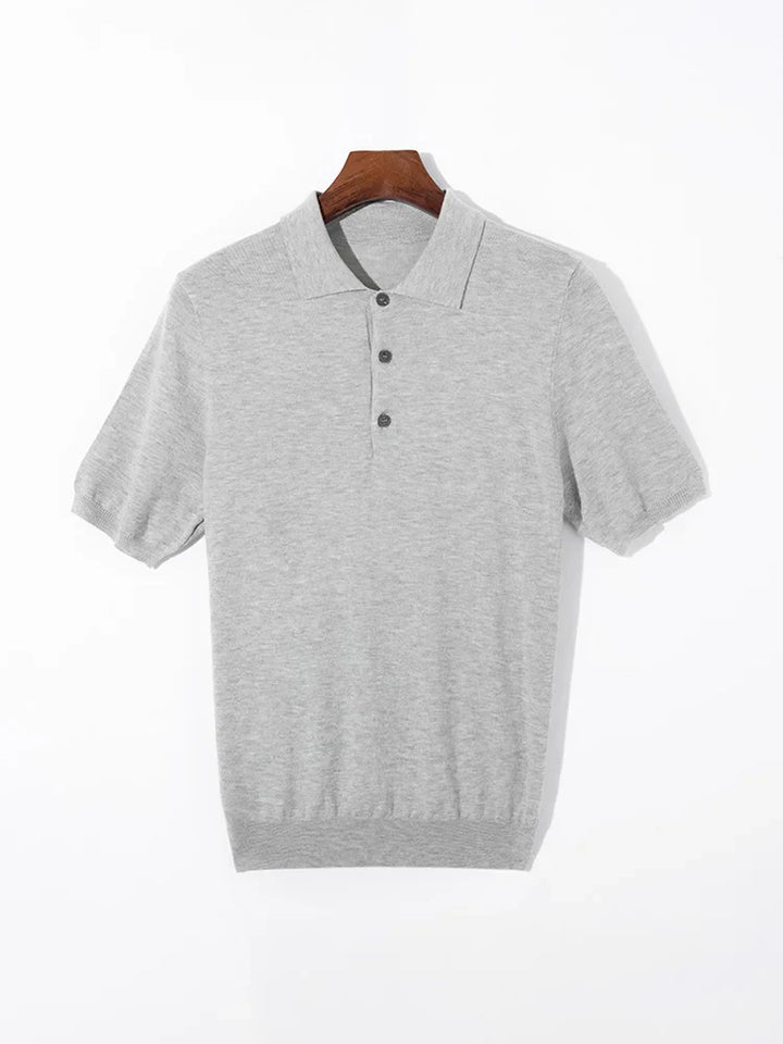 Pánské pletené polo tričko s žebrovaným lemem, krátký rukáv, knoflíky, košile | Klasické