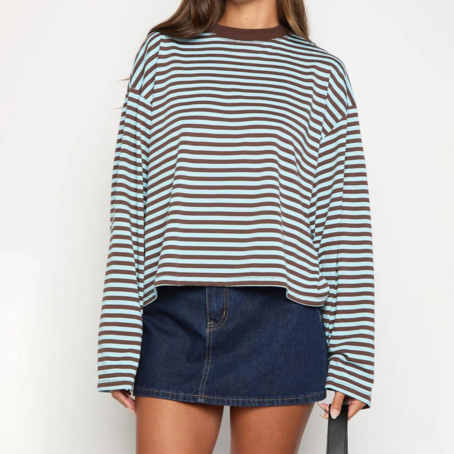 Felpa Donna Oversize a Righe Manica Lunga Girocollo Felpa | Righe