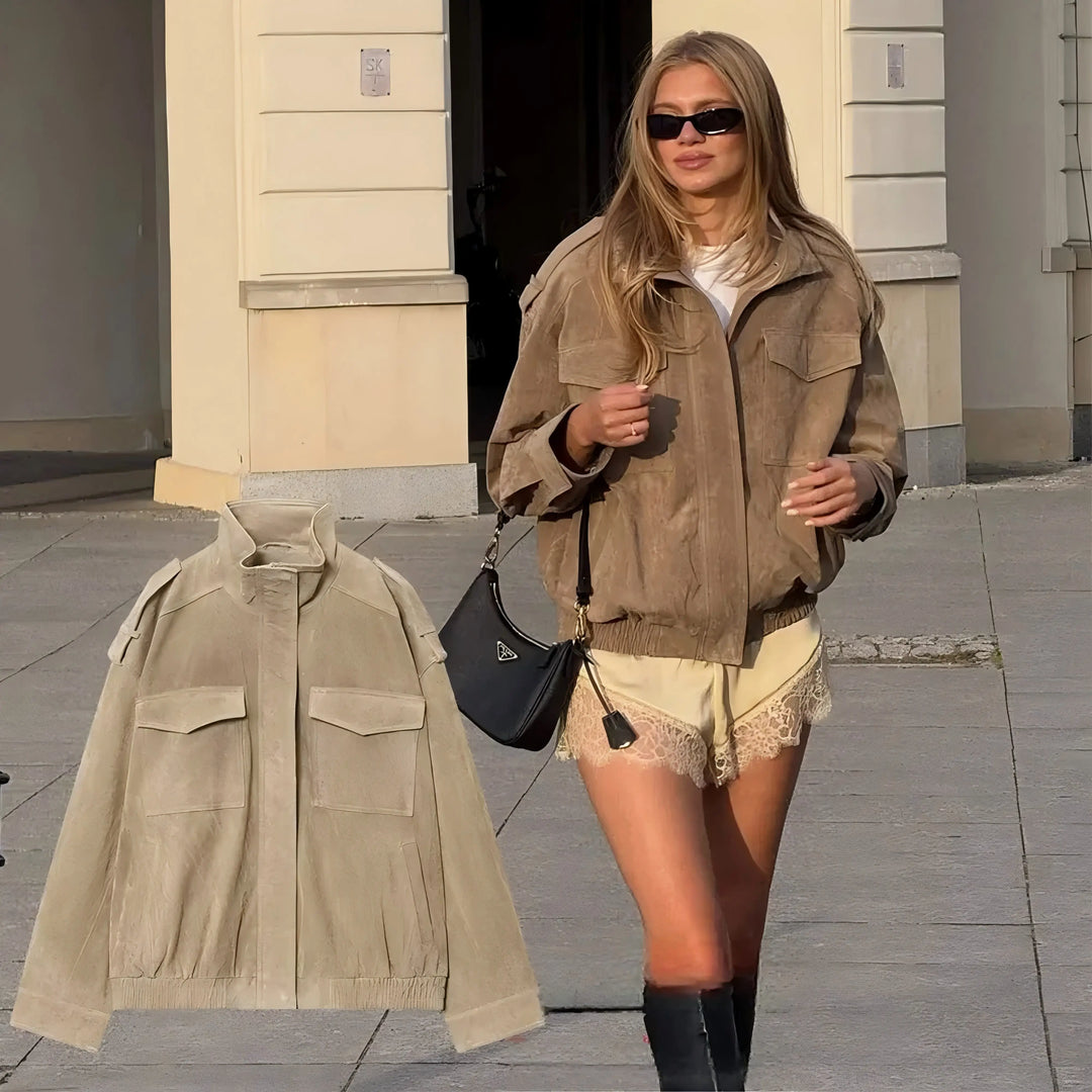 Damen Langarm Kragen Reißverschluss Jacke | Vintage