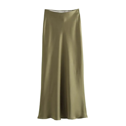 Women's High Waist Flared A-Line Solid Color Skirt | Midi