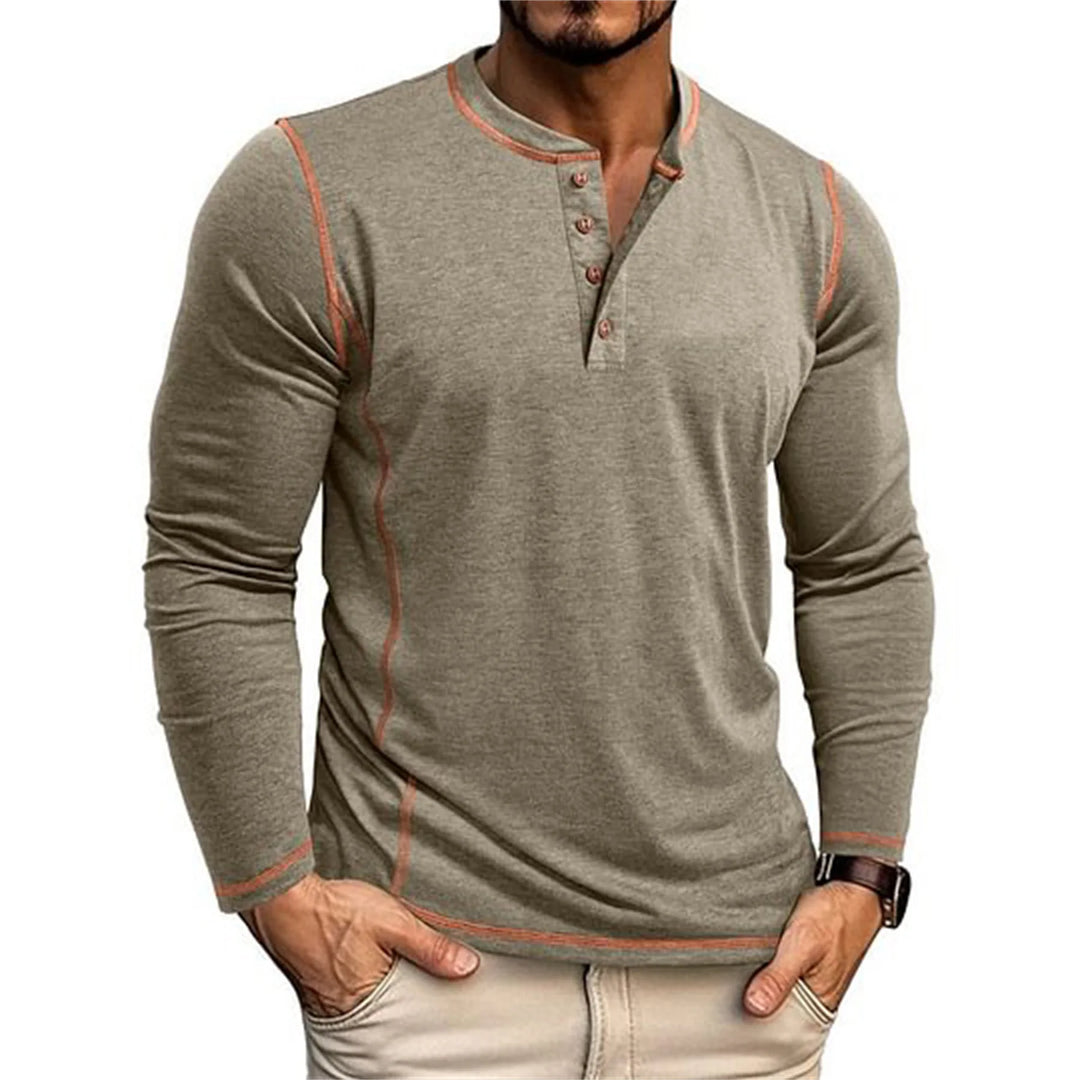 Herren Langarm Henley Shirt | Casual Top Mit Knopfausschnitt
