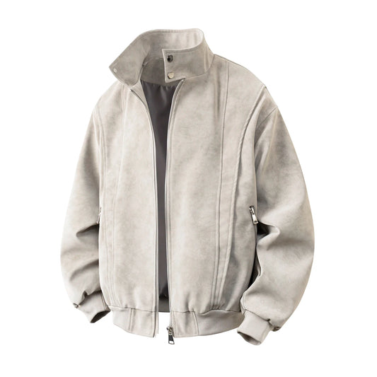 New Arrival PU Leather Jacket with Stand-Up Collar Design and Matte Finish for Men