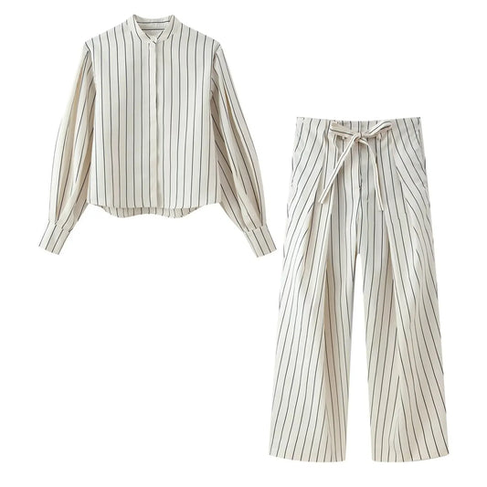 Ensemble deux pièces pour femme : chemise à boutons et pantalon large | Taille haute