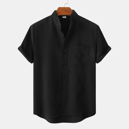 Men's Short Sleeve Shirt with Stand Collar | Smart Casual Style