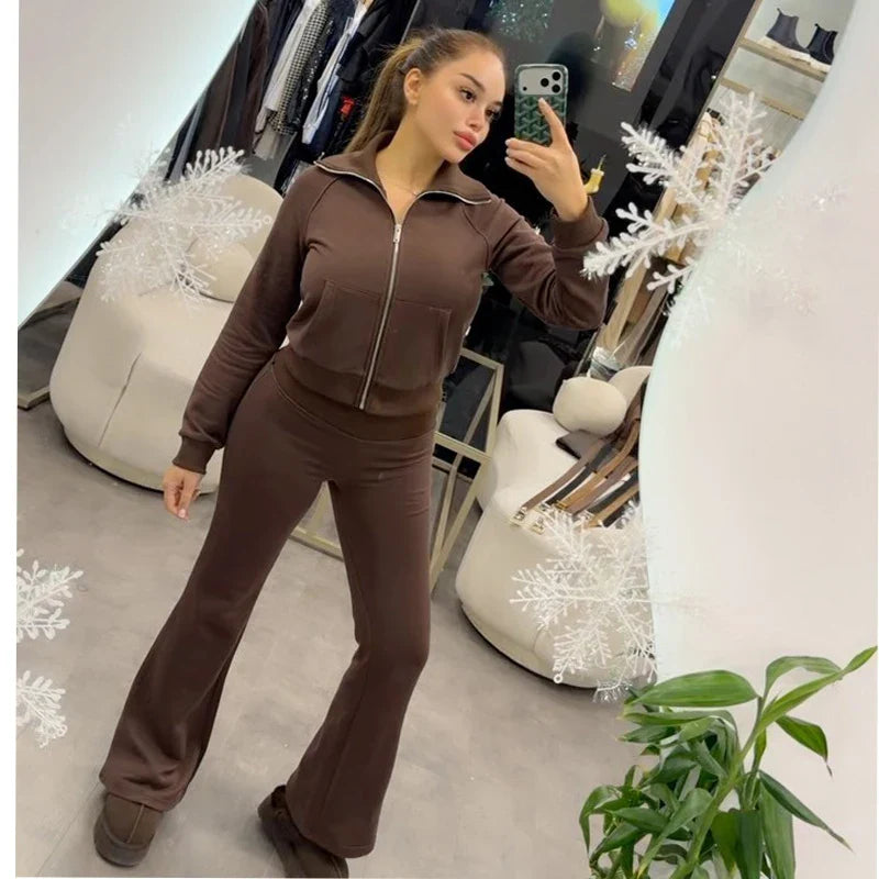Set două piese damă cu fermoar, bluză și pantaloni | Stil casual