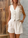 Damen Zweiteiliges Shorts-Set | Ärmellose Weste mit V-Ausschnitt und Shorts mit Hoher Taille | Moderner Sommerstil