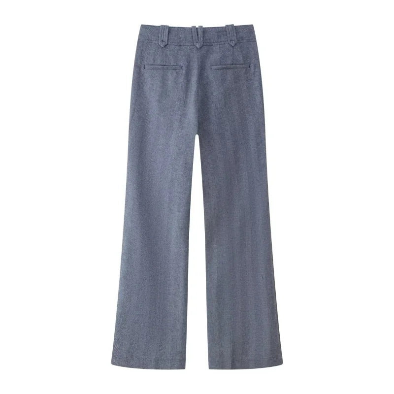 Set pantaloni damă | 2 piese cu jachetă cu fermoar | Talie înaltă și croială largă | Look elegant casual