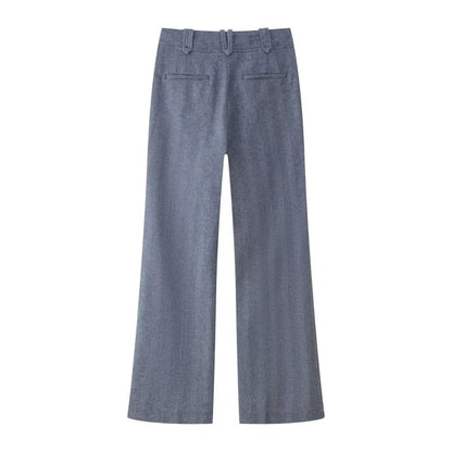 Women's Pants Set | Two-Piece Outfit with Zipper Jacket | High Waist and Wide Leg | Elegant Casual Look