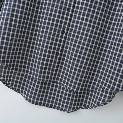 Women's Long Sleeve Shirt Plaid Waist Tie Overlapping Front Buttons Shirt | Plaid