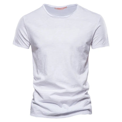 Męski dopasowany t-shirt z okrągłym dekoltem, krótkim rękawem, jednolity kolor | Codzienny