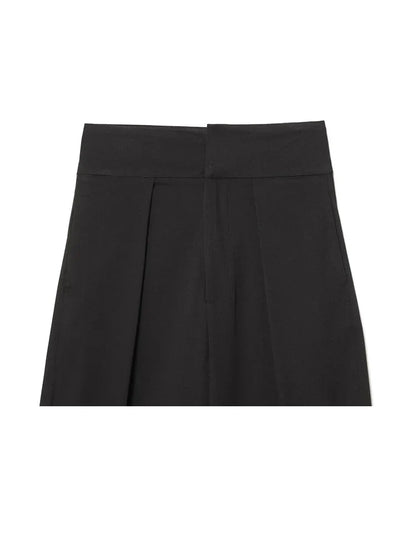 Pantaloni damă cu talie înaltă, pliuri în față, cu picior larg | Croială conică