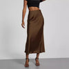 Women's High Waist Satin Effect Diagonal Cut Flared Skirt | Midi
