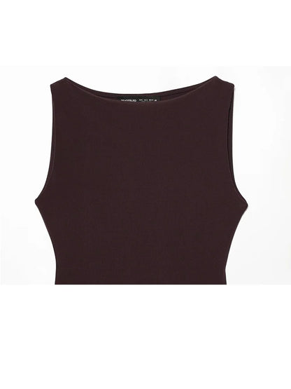 Damen Kleid Ärmellos Rundhals Tiefe Taille Kleid | Maxi