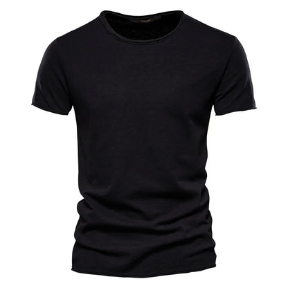 Męski dopasowany t-shirt z okrągłym dekoltem, krótkim rękawem, jednolity kolor | Codzienny