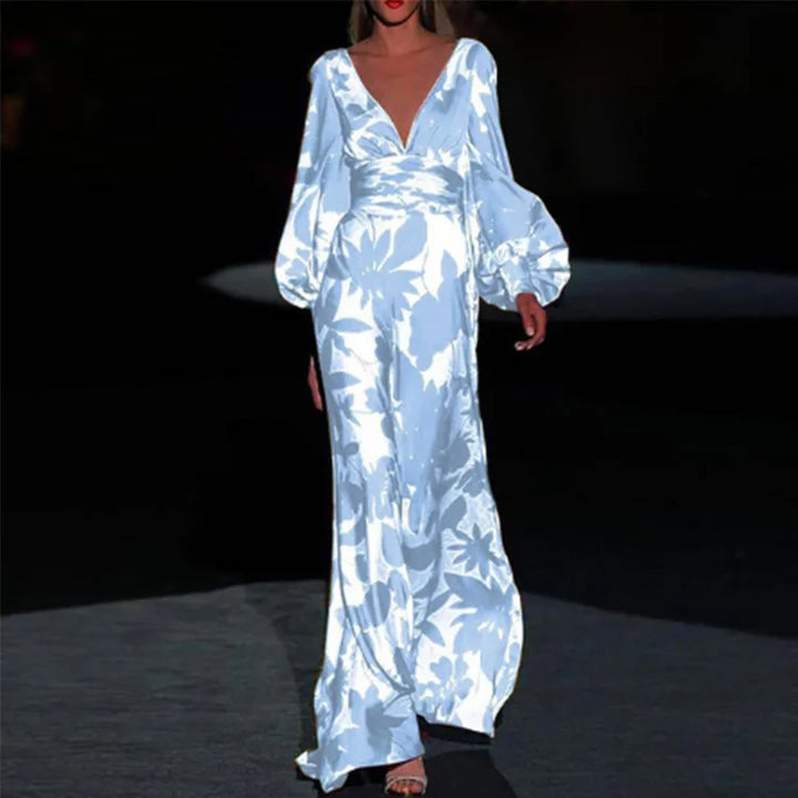 Robe longue femme | Coupe décontractée | Robe fleurie avec décolleté en V | Look bohème pour les vacances