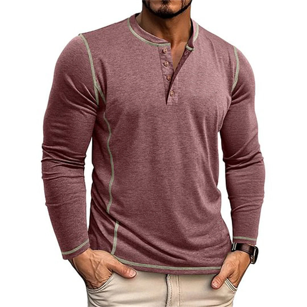 Herren Langarm Henley Shirt | Casual Top Mit Knopfausschnitt