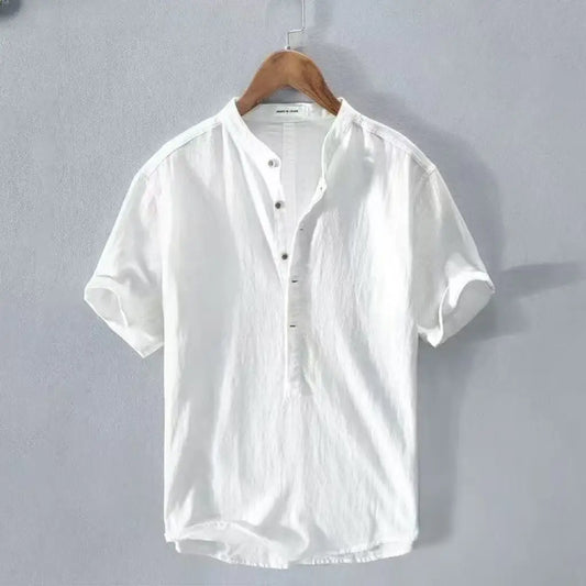Camicia da uomo casual con colletto alla coreana e chiusura con bottoni | Maniche corte