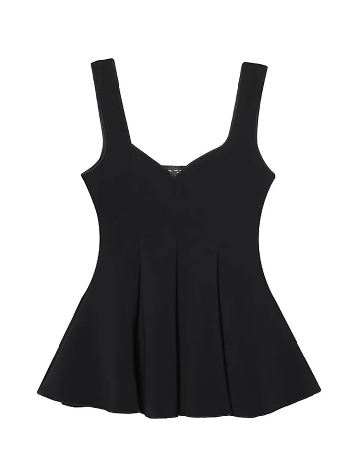 Top damă fără mâneci cu bască și pantaloni largi, set două piese | Stil lejer