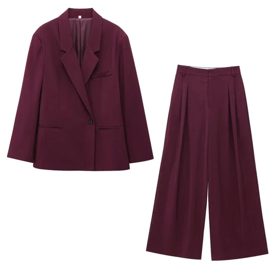 Blazer oversize pour femme et pantalon large plissé ensemble deux pièces | Style bureau